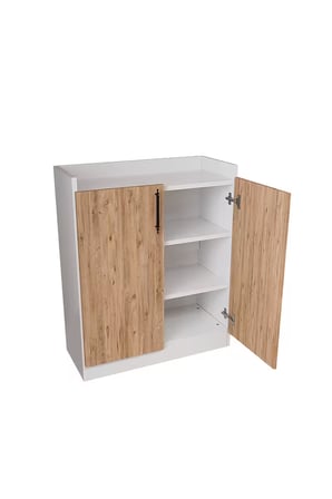 DF08104 Beyaz Gövdeli Ahşap Desen Kapaklı Kapaklı Ayakkabılık – Modern Antre Ayakkabılık