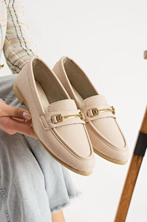 Kadın Babet Bej Suni Deri Babet Rahat Hafif Babet Günlük Babet Bej