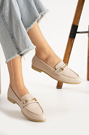 Kadın Babet Bej Suni Deri Babet Rahat Hafif Babet Günlük Babet Bej