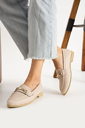 Kadın Babet Bej Suni Deri Babet Rahat Hafif Babet Günlük Babet Bej