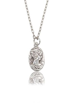 Vintage Cameo Erkek Kadın Kolye Antik Gümüş Kaplama - 60 cm Düz Zincir