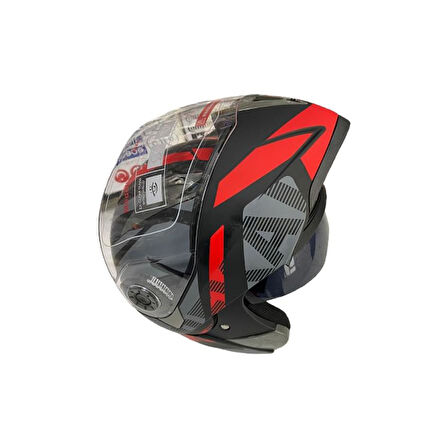 JK20 Çene Açılır Güneş Vizörlü Motosiklet Kaskı Kırmızı XL Beden Baş Çevresi: 61-62CM