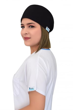 Unisex Düz Siyah Cerrahi Bone Doktor Hemşire Saç Bonesi