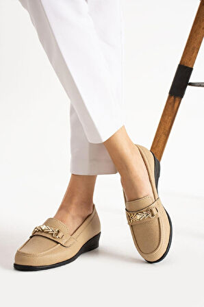 Kadın Dolgu Topuk Siyah Suni Deri Babet Rahat Hafif Babet Günlük Babet Camel