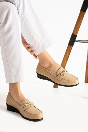 Kadın Dolgu Topuk Siyah Suni Deri Babet Rahat Hafif Babet Günlük Babet Camel