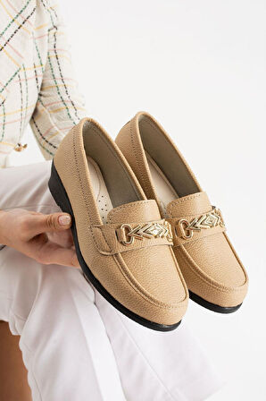 Kadın Dolgu Topuk Siyah Suni Deri Babet Rahat Hafif Babet Günlük Babet Camel