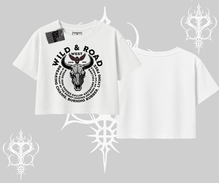 Oversize Crop Tshirt Wild & Road Western Skull Biker Street Culture