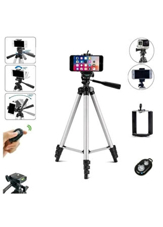 Bluetooth Tripot Profesyonel Fotoğraf Video Çekimi Kumandalı 106 Cm Tripod Telefon Tutucu