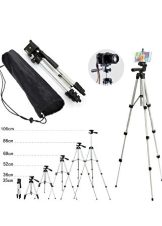 Bluetooth Tripot Profesyonel Fotoğraf Video Çekimi Kumandalı 106 Cm Tripod Telefon Tutucu