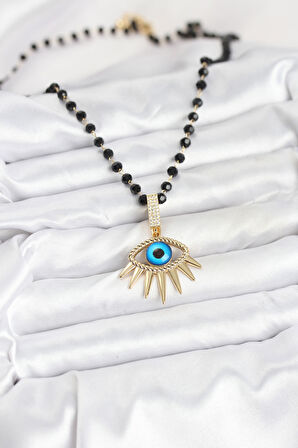 316L Çelik Zincir Kristal Boncuklu Göz Model Kadın Kolye