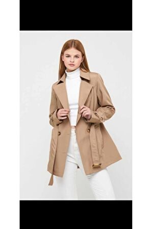 KOPYA - BİGART EKOSE ASTAR DETAYLI KISA TRENÇKOT CAMEL