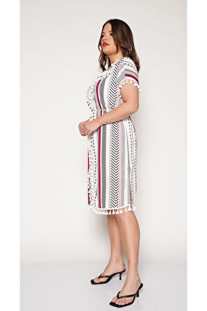 Bordo Desenli Püsküllü Pareo