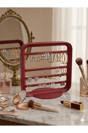 Zarif Modern Küpe Standı, Kırmızı Takı Düzenleyici, Takı Standı , Küpe askısı , 4 bölmeli Organizer