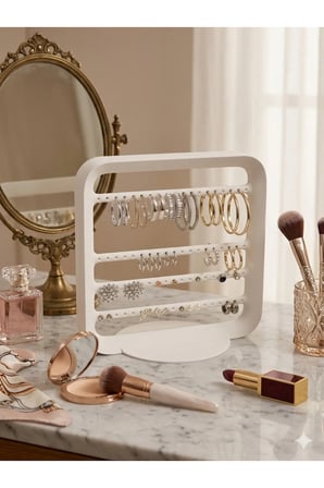 Zarif Modern Küpe Standı, Beyaz Takı Düzenleyici, Takı Standı , Küpe askısı , 4 bölmeli Organizer