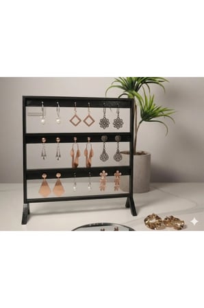 Şık Modern Küpe Standı, Siyah Takı Düzenleyici, Takı Standı , Küpe askısı , 3 bölmeli Organizer