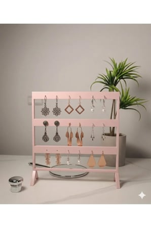 Şık Modern Küpe Standı, Pembe Takı Düzenleyici, Takı Standı , Küpe askısı , 3 bölmeli Organizer