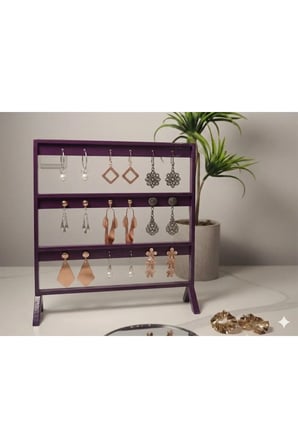 Şık Modern Küpe Standı, Mor Takı Düzenleyici, Takı Standı , Küpe askısı , 3 bölmeli Organizer