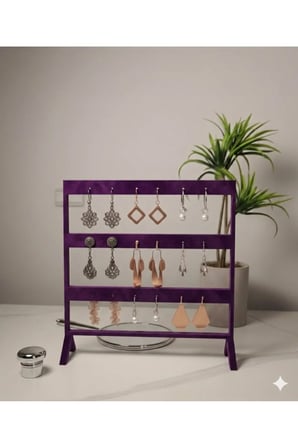 Şık Modern Küpe Standı, Mor Takı Düzenleyici, Takı Standı , Küpe askısı , 3 bölmeli Organizer