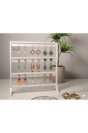 Şık Modern Küpe Standı, Beyaz Takı Düzenleyici, Takı Standı , Küpe askısı , 3 bölmeli Organizer