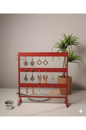 Şık Modern Küpe Standı, Kırmızı Takı Düzenleyici, Takı Standı , Küpe askısı , 3 bölmeli Organizer