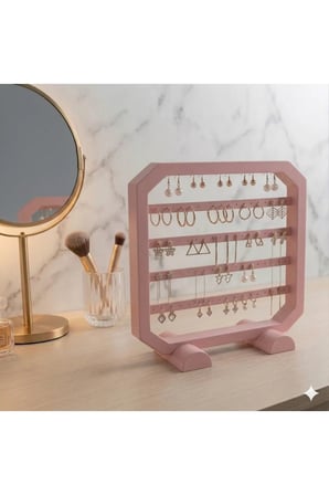 Modern Pembe Küpe Standı, Takı Düzenleyici, Takı Standı , Kolye askısı , 4 bölmeli Organizer