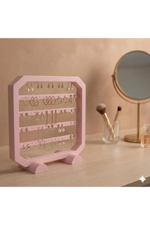 Modern Pembe Küpe Standı, Takı Düzenleyici, Takı Standı , Kolye askısı , 4 bölmeli Organizer