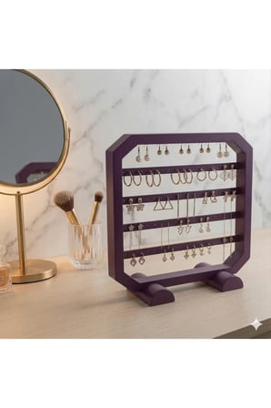 Modern Mor Küpe Standı, Takı Düzenleyici, Takı Standı , Kolye askısı , 4 bölmeli Organizer