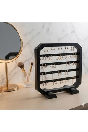 Modern Siyah Küpe Standı, Takı Düzenleyici, Takı Standı , Kolye askısı , 4 bölmeli Organizer
