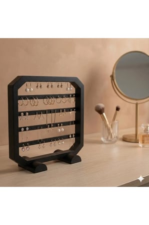 Modern Siyah Küpe Standı, Takı Düzenleyici, Takı Standı , Kolye askısı , 4 bölmeli Organizer