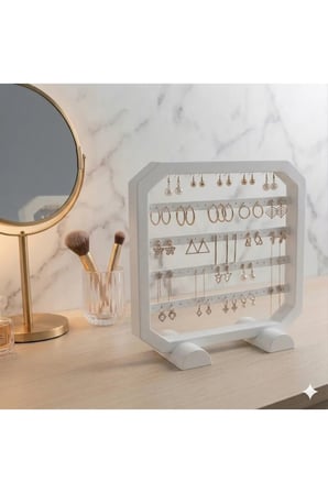 Modern Beyaz Küpe Standı, Takı Düzenleyici, Takı Standı , Kolye askısı , 4 bölmeli Organizer