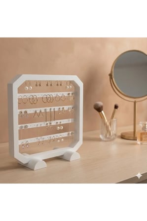 Modern Beyaz Küpe Standı, Takı Düzenleyici, Takı Standı , Kolye askısı , 4 bölmeli Organizer