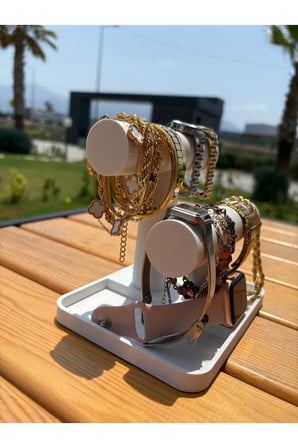 2 Katlı Takı Organizer Düzenleyici Beyaz T Stand Bileklik & Saat Standı