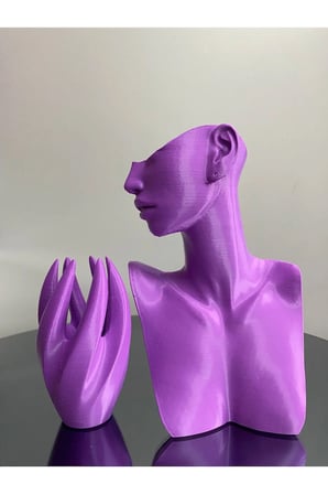 Mor Renk Dekoratif Takı Mankeni ve El 2'li Set Takı Teşhir Standı 21 Cm Takı Organizeri Küpe Kolye