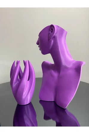 Mor Renk Dekoratif Takı Mankeni ve El 2'li Set Takı Teşhir Standı 21 Cm Takı Organizeri Küpe Kolye
