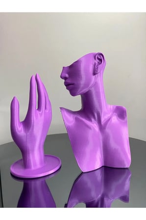 Mor Renk Dekoratif Takı Mankeni ve El 2'li Set Takı Teşhir Standı 21 ve 18 Cm Takı Organizeri Küpe