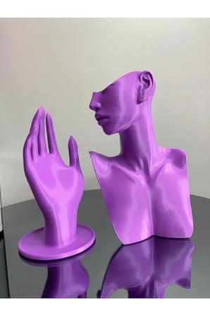 Mor Renk Dekoratif Takı Mankeni ve El 2'li Set Takı Teşhir Standı 21 ve 18 Cm Takı Organizeri Küpe