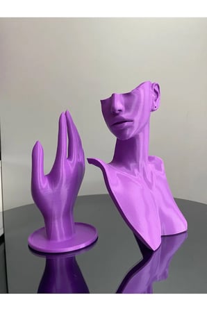Mor Renk Dekoratif Takı Mankeni ve El 2'li Set Takı Teşhir Standı 21 ve 18 Cm Takı Organizeri Küpe