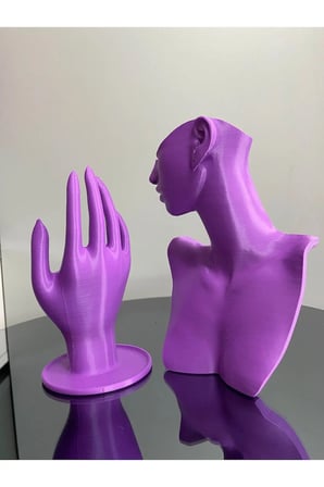 Mor Renk Dekoratif Takı Mankeni ve El 2'li Set Takı Teşhir Standı 21 ve 18 Cm Takı Organizeri Küpe