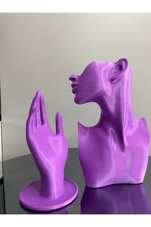 Mor Renk Dekoratif Takı Mankeni ve El 2'li Set Takı Teşhir Standı 23 ve 18 Cm Takı Organizeri Küpe