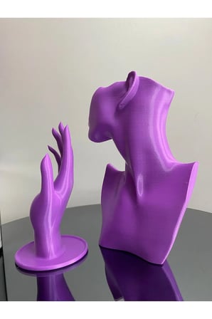 Mor Renk Dekoratif Takı Mankeni ve El 2'li Set Takı Teşhir Standı 23 ve 18 Cm Takı Organizeri Küpe