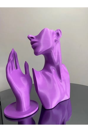 Mor Renk Dekoratif Takı Mankeni ve El 2'li Set Takı Teşhir Standı 23 ve 18 Cm Takı Organizeri Küpe