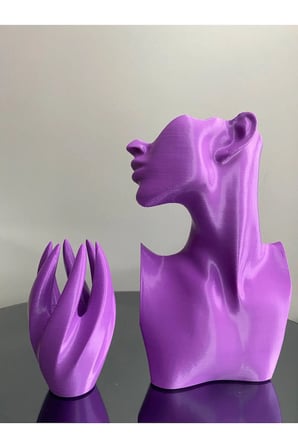 Mor Renk Dekoratif Takı Mankeni ve El 2'li Set Takı Teşhir Standı 23 Cm Takı Organizeri Küpe Kolye