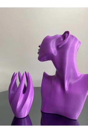 Mor Renk Dekoratif Takı Mankeni ve El 2'li Set Takı Teşhir Standı 23 Cm Takı Organizeri Küpe Kolye