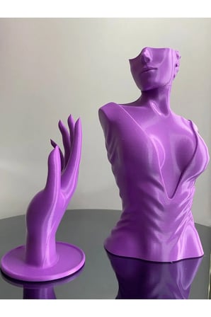 Mor Renk Dekoratif Takı Mankeni ve El 2'li Set Takı Teşhir Standı 30 ve 18 Cm Takı Organizeri Küpe