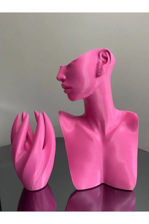 Pembe Renk Dekoratif Takı Mankeni ve El 2'li Set Takı Teşhir Standı 21 Cm Takı Organizeri Küpe Kolye