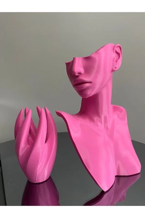Pembe Renk Dekoratif Takı Mankeni ve El 2'li Set Takı Teşhir Standı 21 Cm Takı Organizeri Küpe Kolye
