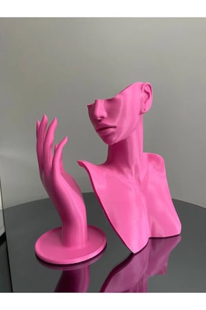 Pembe Renk Dekoratif Takı Mankeni ve El 2'li Set Takı Teşhir Standı 21 ve 18 Cm Takı Organizeri Küpe