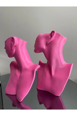 Pembe Renk Dekoratif Takı Mankeni 2'li Set Takı Teşhir Standı 23 ve 21 Cm Takı Organizer Küpe Kolye
