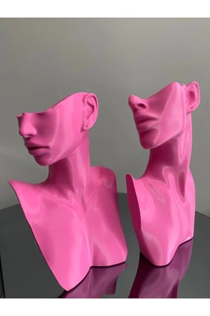 Pembe Renk Dekoratif Takı Mankeni 2'li Set Takı Teşhir Standı 23 ve 21 Cm Takı Organizer Küpe Kolye