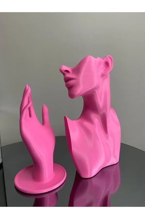 Pembe Renk Dekoratif Takı Mankeni ve El 2'li Set Takı Teşhir Standı 23 ve 18 Cm Takı Organizeri Küpe